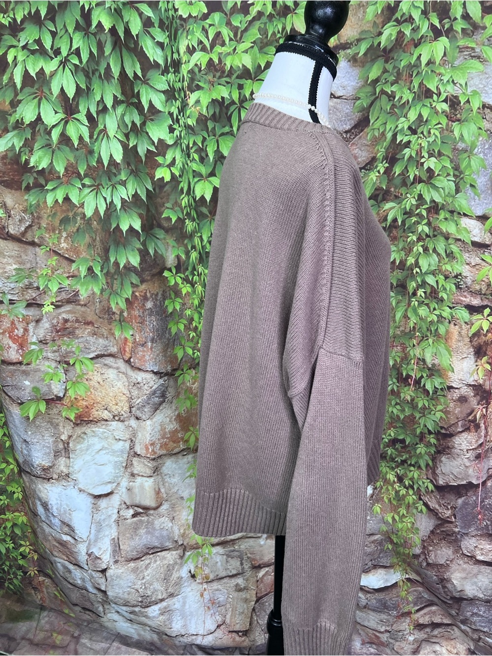 QUINCE Cocoa Brown Relaxed Fit Organic Cotton Quiet Luxury Crewneck Sweater, XL - Picture 9 of 13